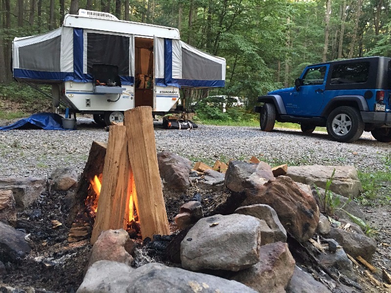 Blue Jeep, Camper + Cozy Bonfire = FUN