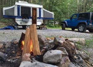 Blue Jeep, Camper + Cozy Bonfire = FUN